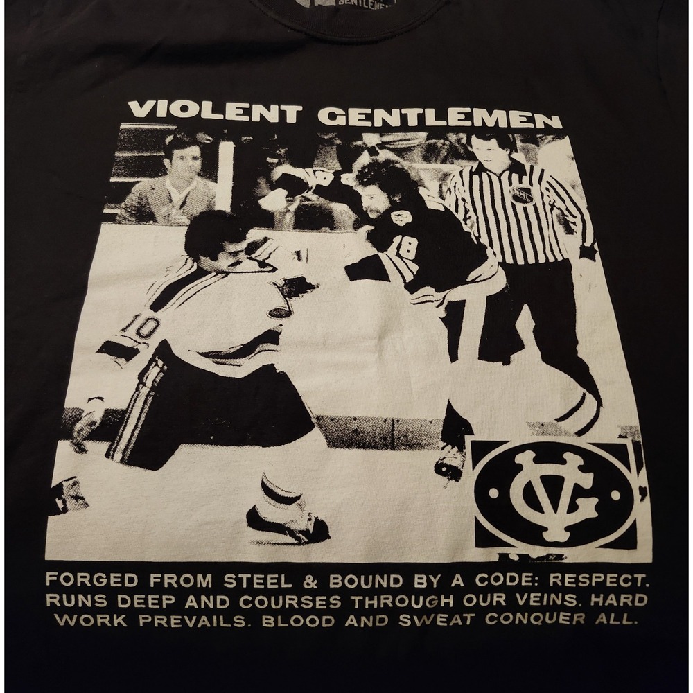 Violent Gentlemen Hockey Fight T-Shirt Mens L Black Graphic Short Sleeve